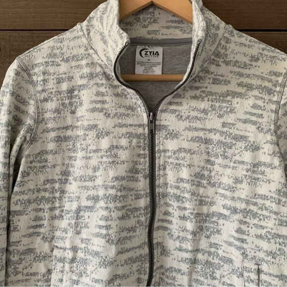 ZYIA Active Women's Cream Combo Zipper Jacket Gray Full Zip Sweatshirt - Picture 5 of 9
